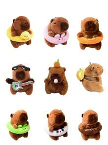 1pc Capybara Plush Keychain Pendant, Soft Stuffed Cartoon Animal Keyring Decoration For Backpack, Bag, Car, Gift - Multicolor - View 2