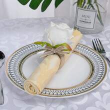 6pcs/Set Elegant Fresh Mori Simulation Rose Napkin Rings Twine Napkin Rings, Suitable For Weddings, Birthday Parties, Graduation, Christmas, Daily Table Decorations, Etc. - 乳白色 - 查看 2