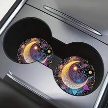 2 件彩色月亮汽车杯架，2.8 英寸圆形装饰性汽车杯垫，家用和汽车饮料杯垫，男女通用汽车内饰配件，装饰性杯垫，适合作为节日和生日送给家人和朋友的礼物 - 彩色 - 查看 3