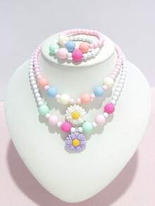 8pcs/Set Daisy Flower Charm Colorful Beaded Necklace & Bracelet Set, Suitable For Girls Daily Wear, Party, Birthday Gift, Random Color - Multicolor - View 7
