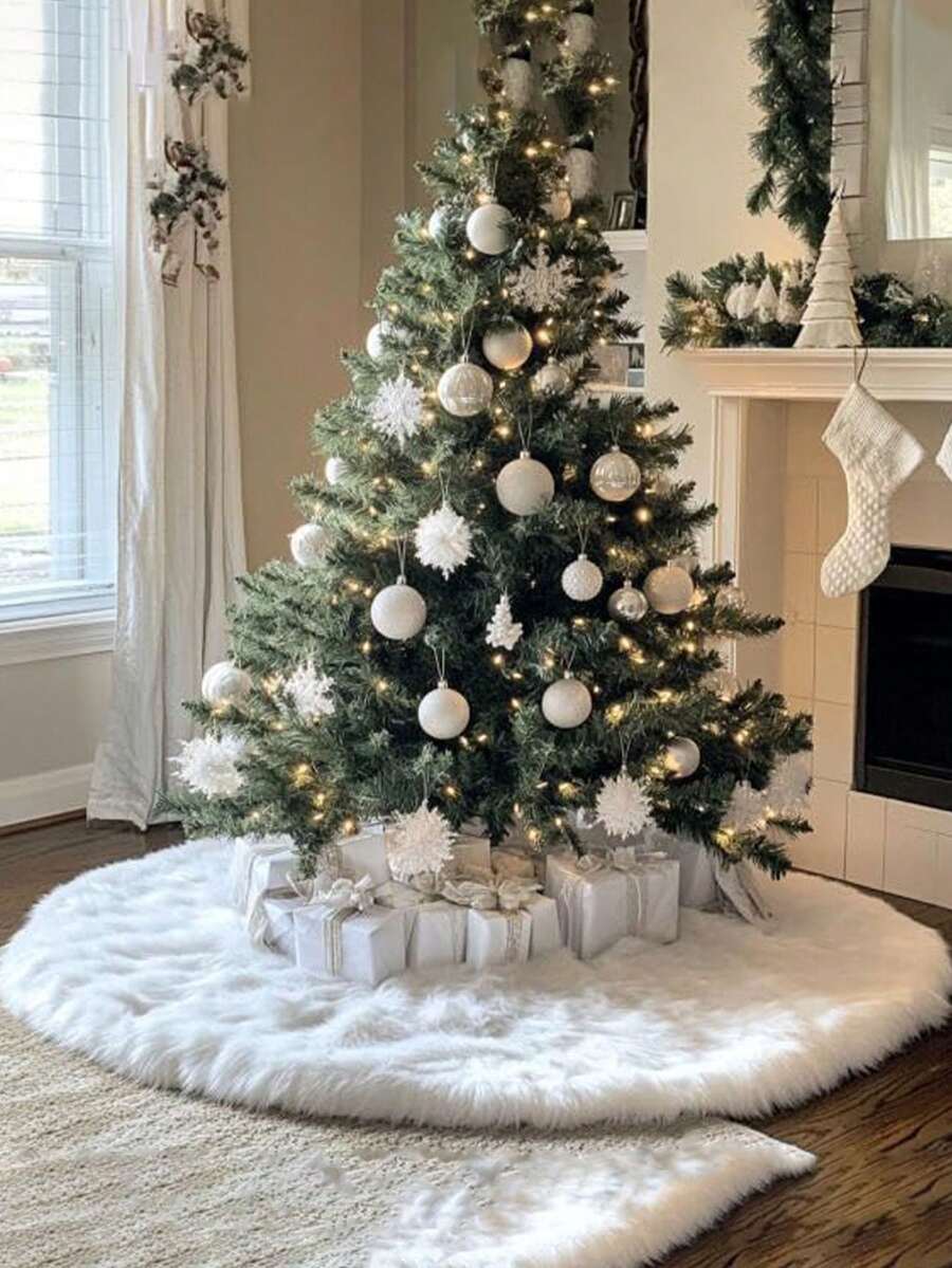 1pc 30/35inch Christmas Tree Plush Skirt Soft Classic Fluffy Fluffy Xmas Tree Skirts For Christmas Thanksgiving Holiday Decoration New Year Party, Holiday, Romantic Market Indoor Outdoor Home Decor Christmas Decorations Winter Room Decor Christmas Decorations Home Christmas Gifts Christmas Decor