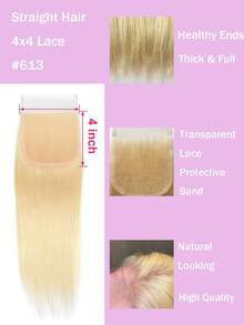 Straight 4x4 Lace Closure Blonde Brazilian Virgin Hair Lace Closure Free Part Remy Straight Human Hair Transparent Closure #613 - S613 - View 5