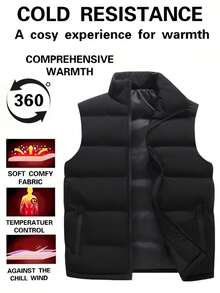 Colete Sem Mangas Fofinho Masculino - Quente e Confortável, Adequado para Corrida e Esportes ao Ar Livre, com Múltiplos Bolsos, Design de Gola Preta, Peça de Sobreposição Casual | Colete com Zíper | Colete de Poliéster