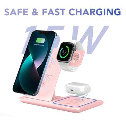 3-In-1 Foldable Wireless Charging Station, Fast Charging Stand Compatible With IWatch Series 9 8 7 6 SE 5 4 3 2 Ultra Pro 3 2ne 17 16 15 14Pro 14 13 Pro Max 13 12 11 Pro X, Multi-Device Protection, Wireless Fast Charging, Suitable For Desk, Girlfriend, Boyfriend (Recommend Using With Phone Cases Not Too Thick, For 17/16/15/14/13/12 Pro Max Series, The New Rotating Black Model Is Recommended)