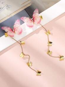 2pcs Butterfly & Chain Tassel Decor Alligator Hair Clip Cute Pink Accessories Claw Clips Hair Claws Hair Barrettes, Hairpin - Multicolor - View 10