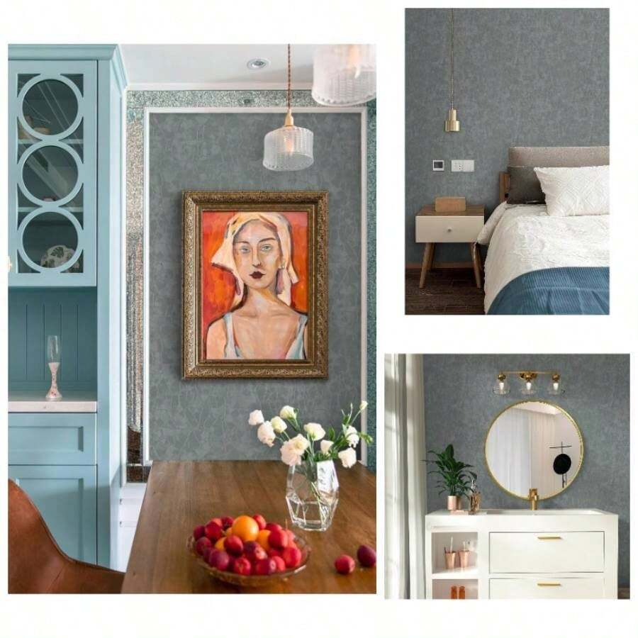 Peel And Stick Wallpaper Black Removable Wallpaper Modern Black Embossed Thicken Self Adhesive Textured Contact Paper For Cabinets Walls Waterproof Vinyl Roll 78.7x 15.7 Kitchen Decor - 78.7"L x 15.7"W + Grey-green - View 1