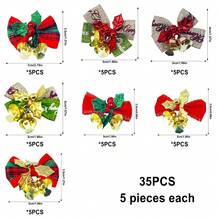 35PCS Mini Bows With Bells Ornaments Christmas Gift Wrapping Accessories For Christmas Tree Wedding Party, Christmas Gift Room Decor