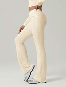 GOSOUER 女士亲肤高弹力翻边腰休闲运动瑜伽紧身喇叭裤