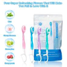 Cepillo de dientes y hilo dental 5 en 1, 26 mini cepillos de dientes con pasta de dientes, cuidado oral completo para llevar, cepillo mini 5 en 1, pasta de dientes e hilo dental, set de cepillos de dientes desechables para viaje - Multicolor - Ver 7