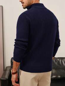 Pull-shirt zippé pour hommes, pull décontracté coupe slim avec col polo texturé, pull col montant demi-zip