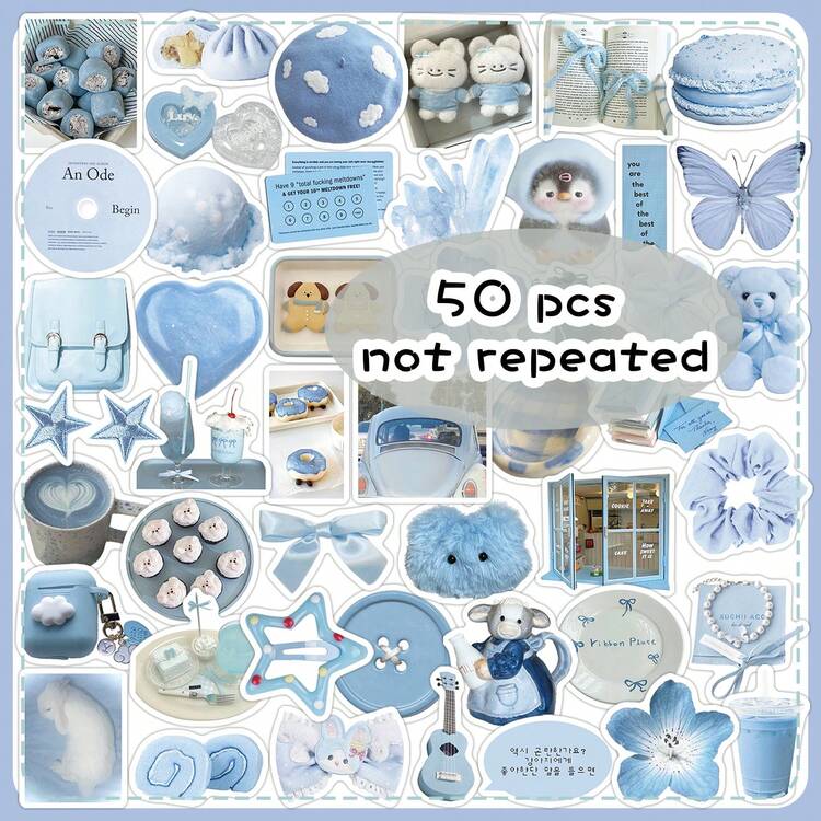 50 قطعة ملصقات زخرفية بلون أزرق فاتح على الطراز الكوري، ملصقات عالية الجودة للهاتف، الدفتر، والجدران DIY - متعدد الألوان - مشاهدة 11