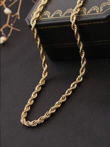 1pc 24K Gold Twist Chain Bracelet, Titanium Steel Hypoallergenic Adjustable Multilayer Stacking Bracelet, Birthday Gift For Friends & Couples, Spring/Summer 2025 - Gold Twist Necklace - View 2