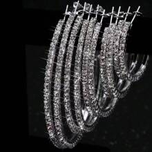 1 Pair Oversized Rhinestone Hoop Earrings, Dramatic European & American Style Earrings For Street Dance, Hip Hop, Bridal, Multiple Sizes
