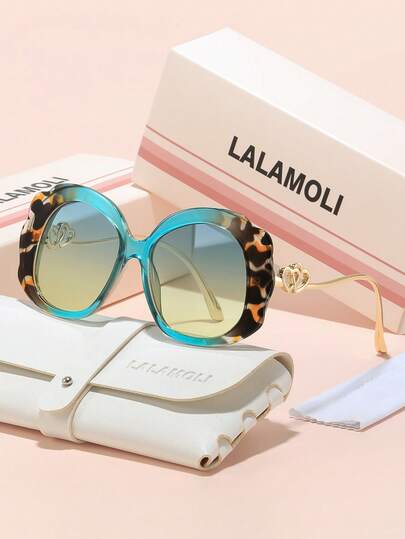  LALAMOLI Round Full Frame Fashion Glasses With Decorative Temples, Elegant Ladies' Summer Outdoor Driving Street Style Prop, Holiday Gift