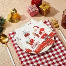 20 piezas/40 piezas/60 piezas Servilletas con temática navideña, servilletas de fiesta, pañuelos navideños, Papá Noel, regalos de Navidad, servilletas con estampado de estrellas, adecuadas para cumpleaños, vacaciones, Navidad, fiestas, decoración de mesa, cocina, suministros para el comedor - Multicolor - Ver 2