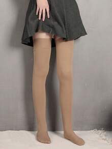 1 Pair Women's Solid Black/Coffee/White/Gray/Ivory Thigh High Socks With Silicone Non-Slip, Fashion Minimalist Versatile, Spring/Autumn