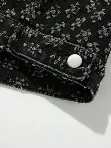 复古街头时尚美式休闲牛仔花卉印花男士夹克，秋季 - 黑色 - 查看 4