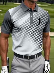 Men's Polka Dot Figure Print Short Sleeve Polo Shirt, Suitable For Casual, Outdoor Activities, Vacation, Golf And Other Sports Scenarios In Summer