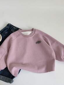 2-25T 儿童卡通小狗圆领宽松运动衫，新款秋季儿童服装上衣 - 紫色 - 查看 2
