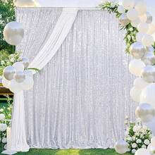 eluckya 1/2Pcs Gold Sequined Glitter Backdrop, Reusable, Suitable For Photography, Room Decoration, Home Décor, Wedding Decoration, Wedding Supplies, Birthday Decoration, Valentine's Day Decoration, Baby Shower, Easter, Graduation, Bridal Shower, And Galentine. - bạc - Xem 1