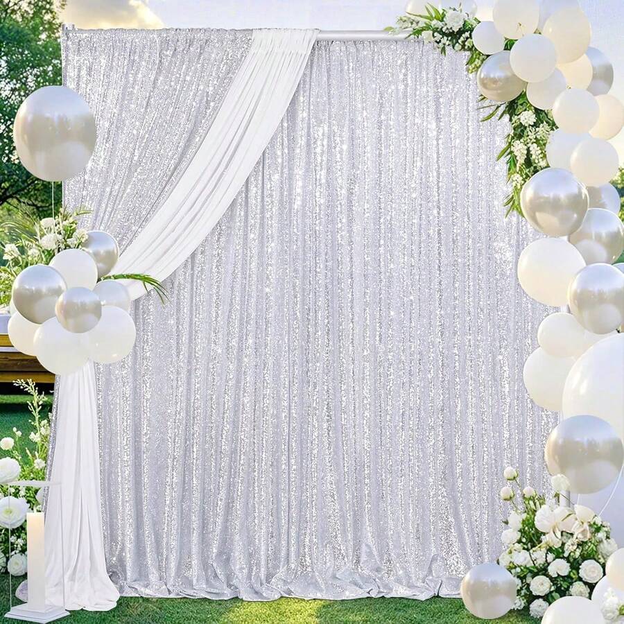 eluckya 1/2Pcs Gold Sequined Glitter Backdrop, Reusable, Suitable For Photography, Room Decoration, Home Décor, Wedding Decoration, Wedding Supplies, Birthday Decoration, Valentine's Day Decoration, Baby Shower, Easter, Graduation, Bridal Shower, And Galentine. - bạc - Xem 1