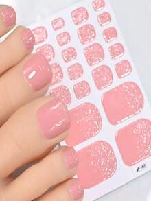 110片装闪亮脚趾全贴甲贴 5张春夏金属青瓷色自粘脚趾甲油贴条 闪亮亮片美甲奢华自粘甲贴 女士女孩日常DIY美甲 - 彩色 - 查看 6