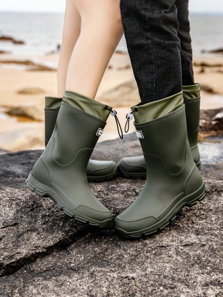 情侣雨靴，女士中筒防水鞋，男士雨靴，防滑水鞋，厚底厨房靴，松紧踝靴 - 綠色 - 查看 6