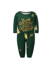 Family Matching Christmas Pajamas Set Tree And Letter Print Holiday Pajamas Sleepwear Dad Mom Kids PJs - 綠色 - 查看 5