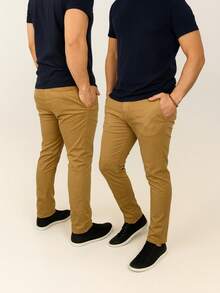 Men's Slim Casual Traditional Twill Pants With Built-In Pocket - Camel - View 2