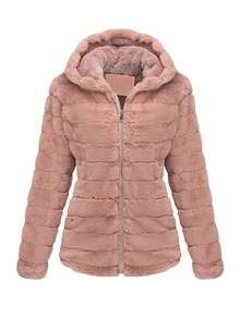 Risissida Damen Kapuzenjacke mit Kunstfell und Taschen - die perfekte Wahl für Herbst/Winter - Pink - Übersicht 4