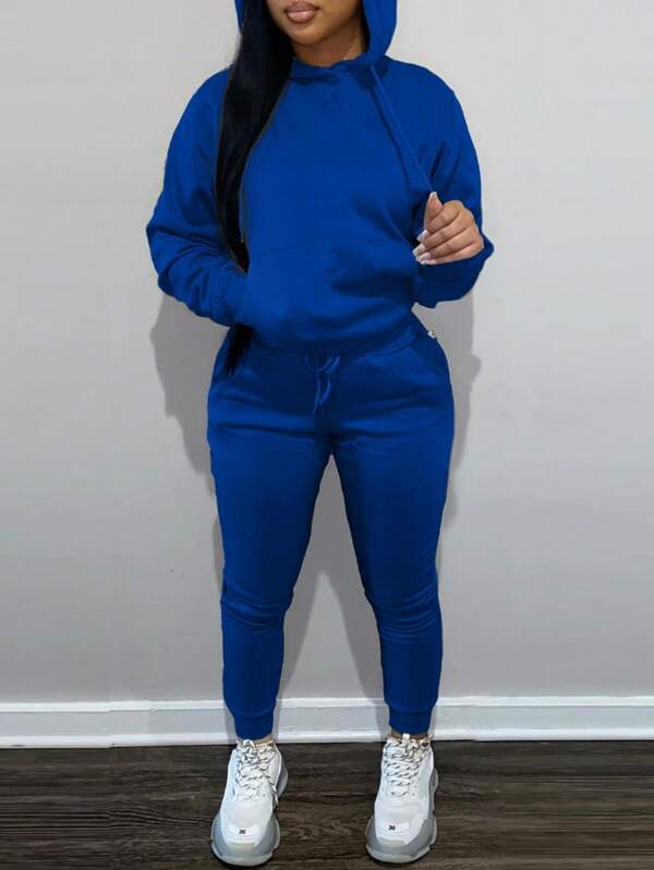 LovelyWholesale Set di top e pantaloni casual da donna con cappuccio, maniche lunghe e tasche, per uso quotidiano in autunno e inverno