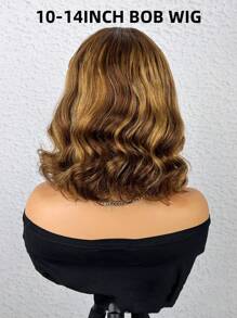 36 英寸 200 密度高光波浪蕾丝前部混合假发，人发混合发 13*4 4x4 5*5 13x6 高清透明蕾丝闭合假发，巴西人发混合发，耐高温纤维，预拔婴儿头发，无胶假发，女士人发混合发 10-14 英寸鲍勃假发 - S4/27 - 查看 9