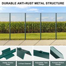 5 Pack Metal Fence Post, 7 Feet Heavy Duty Garden With U-Post, No Dig Garden Fence Stakes For Temporary Fencing, Corner Anchor - 綠色 - 查看 6