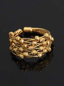 2件套【来自沙特阿拉伯的精美礼物】24K镀金可调节手链戒指套装，女士珠宝，优雅波西米亚风格手链设计，叠戴波西米亚风珠宝，沙特女士时尚珠宝套装，多种款式可选，日常及派对佩戴的完美礼物