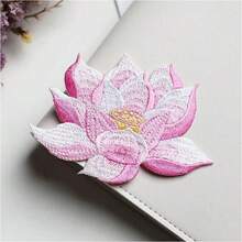 1pc Chinese Style Embroidered Lotus Flower Patch, Pink, Blue, Gold, DIY Clothing Decoration - Multicolor - View 13