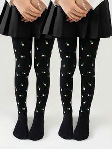 2 件儿童卡通印花舞蹈紧身裤，多功能连体裤 - 黑色 - 查看 23