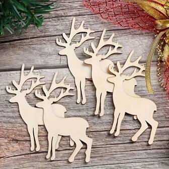 10pcs Unfinished Wooden Deer Shaped Crafts - Unpainted Wooden Deer Shapes, Suitable For Painting, Christmas Tree Decoration And Holiday Decoration
