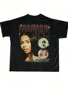 Women Men Mariah Scientist Rapper Young Hip-Hop Tee Tshirt, Women Tee Classic Free Thugs Print Round Neck Short Sleeve T-Shirt Y2K Vintage Streetwear Graphic Oversized Women Tops Crew Neck Comfortable T-Shirt-Gender-Neutral Retro-Futuristic Tee - Bold Statement PrintUnique Print _Vintage Black White Print Oversized Tee | Unisex Hippie Essential - A6 - Xem 1