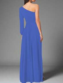 Vestido Formal  Liso    Fiesta  Elegante  Casual  Sexy    Abertura alta    Ideal Para  Formal y de Noche Oficina  Boda Estilo Romántico De San Valentín - Azul Rey - Ver 2