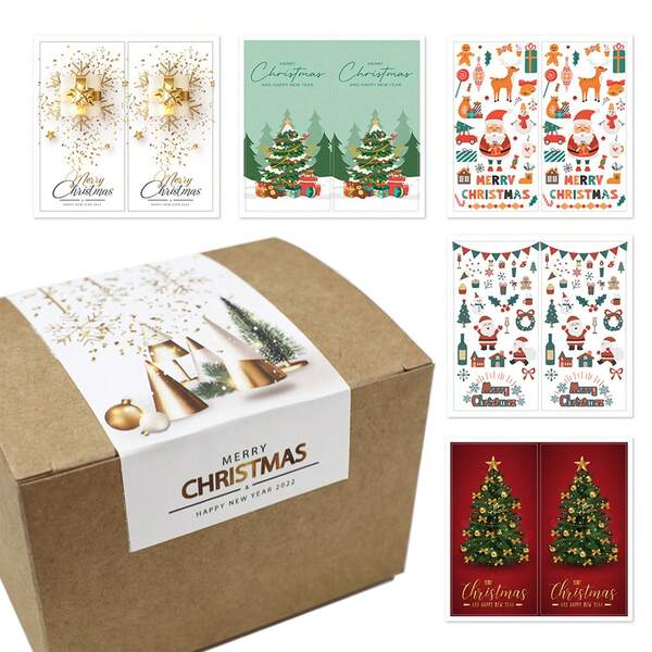 50pcs/Pack Christmas Rectangular Stickers Gift Box Sealing Stickers Non-Adhesive Labels Packaging Supplies Christmas Christmas Decorations Christmas Pajamas Christmas Gifts Christmas Decor