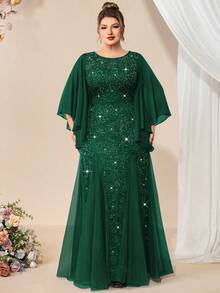 Đầm dạ hội tay cánh bướm thanh lịch bằng chiffon đính hoa, ren sequin và lưới phối ren, vạt đuôi cá, trang nhã, thích hợp cho các buổi dạ tiệc trang trọng, đám cưới, lễ hội, sinh nhật, tiệc tốt nghiệp, tiệc chiêu đãi, các dịp lễ hội mùa xuân. - Màu xanh lá cây đậm - Xem 6
