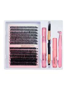 280pcs D Curl DIY Lash Extension Mix Styles Lash Clusters Individual With Bond&Seal Remover Tweezers Lash Brush For Self Application Makeup