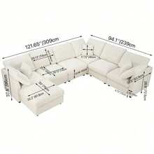 Dagniwak 7-Piece Chenille Fabric Living Room Sofa, L/U-Shape Large Size Long Sofa, Can Be Combined Freely, Dark Gray - màu đen - Xem 2