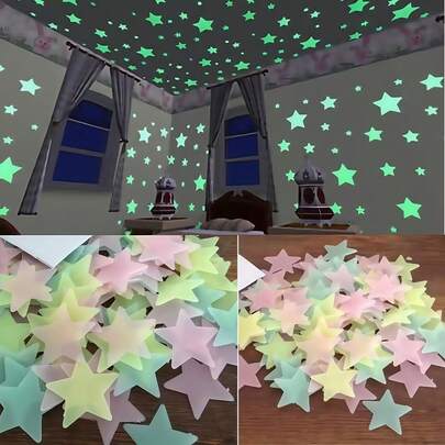 50PCS Self-Adhesive Cartoon Glow In The Dark Stickers For Luminous Star Room Decorations,Stickers,Wall Decal, Vinyl Decal For Home Decorations,Spring Decoration Items Refresh Your Home,Rama Decoration Stickers Gifts Birthday Graduation Back To School School Supplies