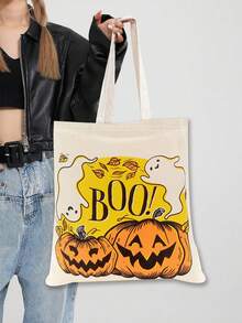 1/3 piezas, Bolsa de tela con impresión doble cara de "BOO" y calabaza y castillo encantado, bolsa de lona con diseño de tema de terror de dibujos animados, estilo gótico oscuro, adecuada para uso doméstico, compras, viajes, escuela, regalos, de 16 in * 14 in, bolsas perfectas para fiestas de Halloween a juego con disfraces de Halloween