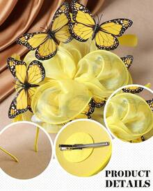 Organza Fascinators Hats - Monarch Tea Party Hat With Hairpin, 2025 Derby Headwear - Màu vàng - Xem 5