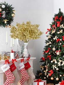 16pcs-Christmas Glitter Berries Stems , Artificial Red Berry Branches Holly Picks Stems,7.8 Inch Artificial Christmas Picks For Christmas Tree Ornaments, DIY Xmas Wreath, Crafts, Holiday And Home Decor, Gold