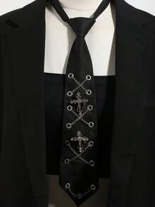 1件男女通用十字架和心形水钻装饰项链吊坠，适合街头、摇滚音乐会、万圣节派对、暗黑主题派对、摄影等场合。 - A - 查看 12