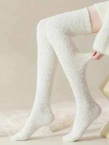 3双装女士高级过膝袜 - 柔软珊瑚绒，厚实保暖，透气吸汗，可机洗，纯色，适合秋冬季户外活动，圣诞礼物