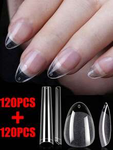 240 miếng/12 kích cỡ Miếng dán móng tay ngắn hình hạnh nhân bán mờ, tự dính, thích hợp sử dụng tại nhà và salon, có sẵn các gói 240/192/144/120/24 miếng. - Trong sáng - Xem 17